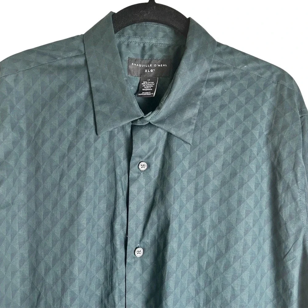 Shaquille O'Neal XLG Button Down Shirt Mens LT Green Diamond Geometric‎ Tall NWT
